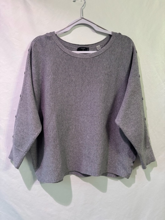Tahari Sweaters - Plus Size Light Gray Ribbed Crewneck Sweater By Tahari